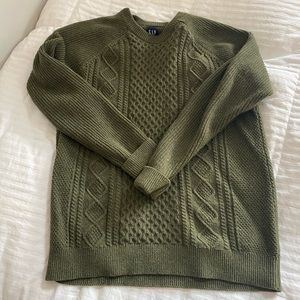 gap muted green cable knit sweater